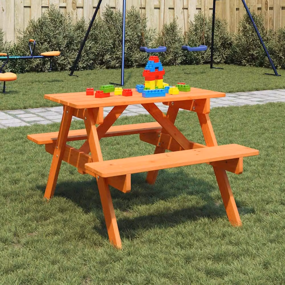Berkfield Home Picnic Table for 4 Kids in Brown Solid Wood Fir with Umbrella Hole – 1