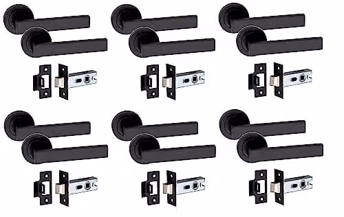 Golden Grace Delta Door Handles on Rose with Latch, Matt Black, 6 Pairs – 1