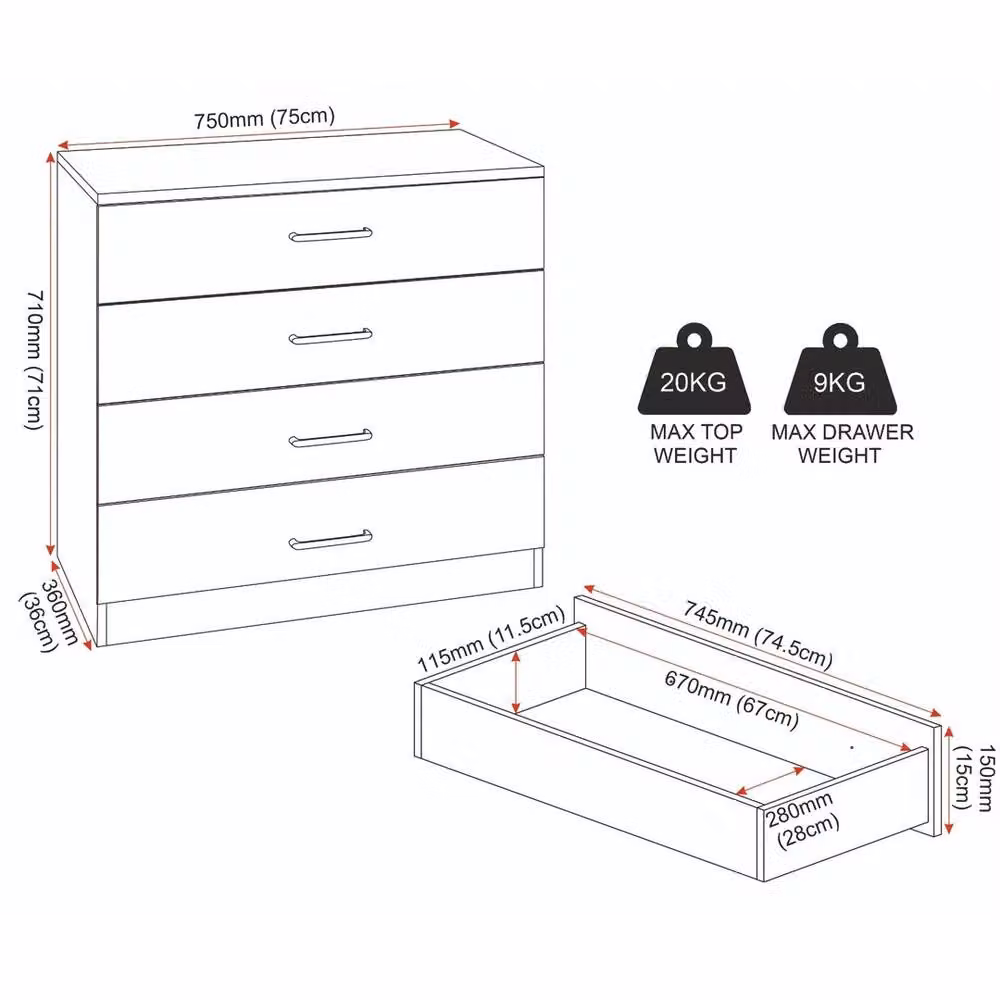 FORGEVIO Modern 4 Drawer Freestanding Bedroom Storage Chest in Matt Dark Grey – 2