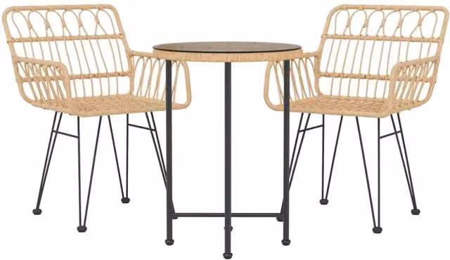 Berkfield Home Beautiful 3 Piece Poly Rattan Garden Dining Set in Beige – 1