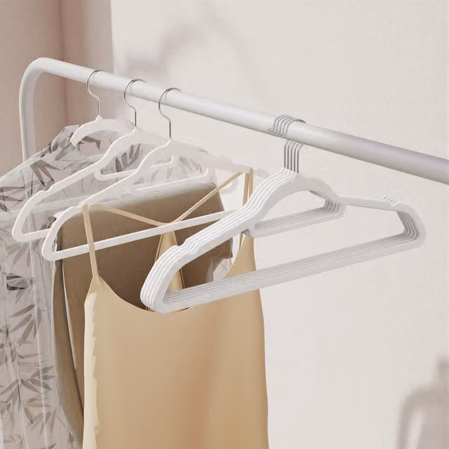 SONGMICS Non-Slip Velvet Hangers with Tie Bar and 360 Degree Swivel Hooks, White