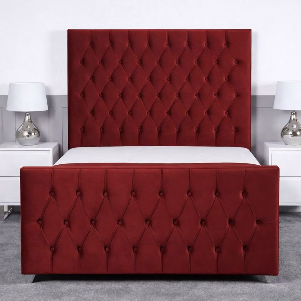 Living Comfort Bedz Vertex King Size Upholstered Plush Velvet Bed with Slatted Base and 48 Inch Headboard in Maroon – 2
