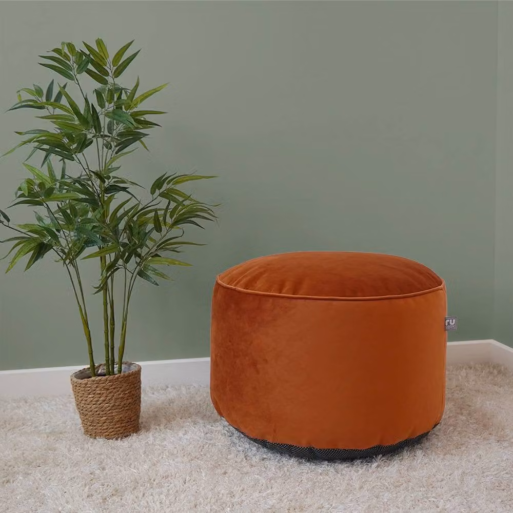 rucomfy Velvet Pouffe Indoor Bean Bag Footstool in Burnt Orange – 2