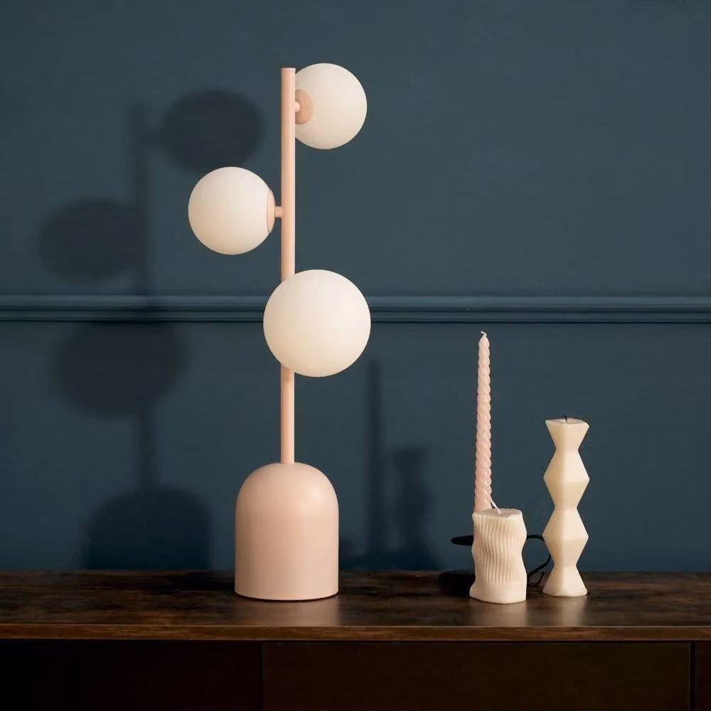 ValueLights Marlow 3 Way Table Lamp with Pink Opaque Glass Globe – 3