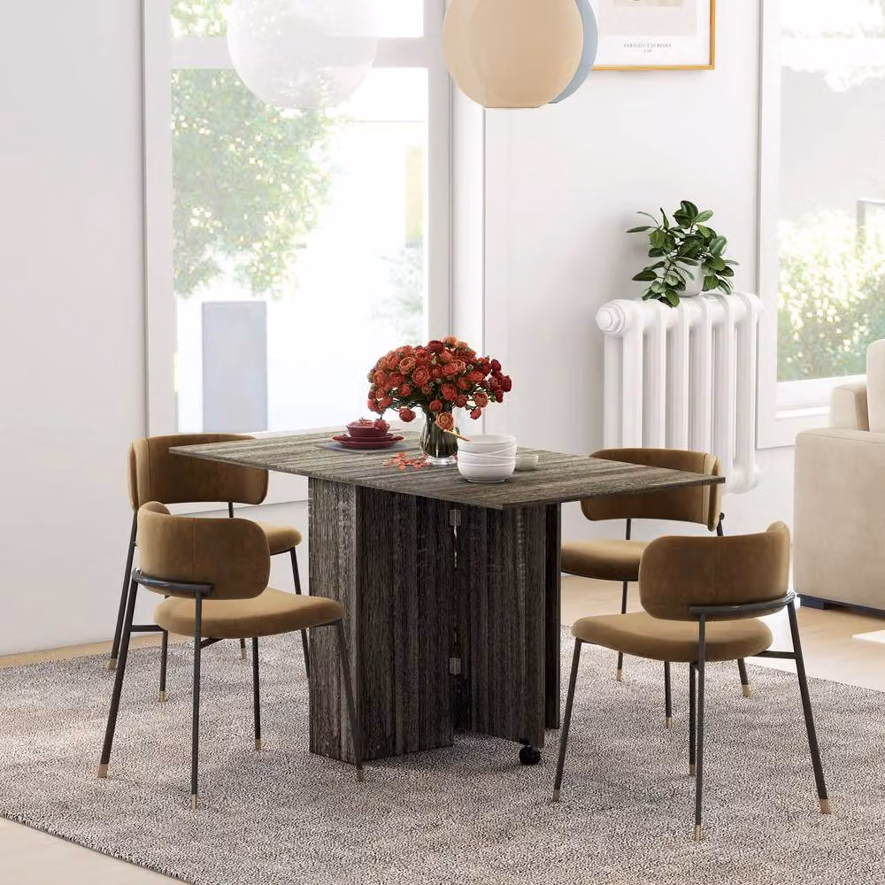 STILVORA Modern Grey Drop Leaf Dining Table with Castors and Storage – 2