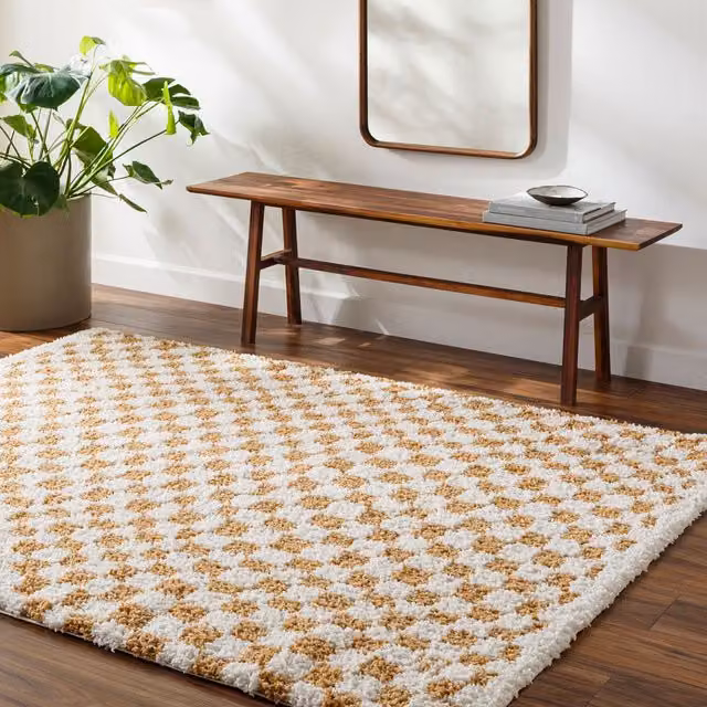 Livabliss Birmingham Checkerboard Soft Plush Pile Living Rug in Black, Grey, Brown and Yellow, W: 200 cm, D: 275 cm – 1