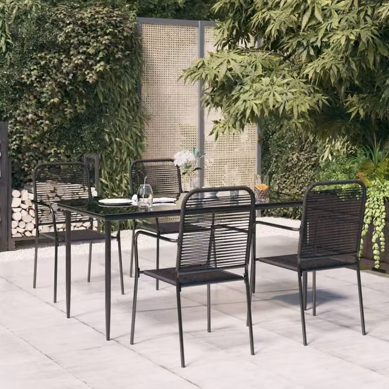 Berkfield Home Elegant 5 Piece Garden Dining Set in Black with Steel and Glass