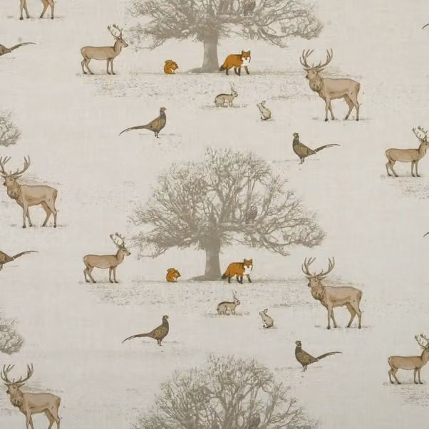 Terrys Nature Floral Cotton Fabric in Orange, Grey and Beige