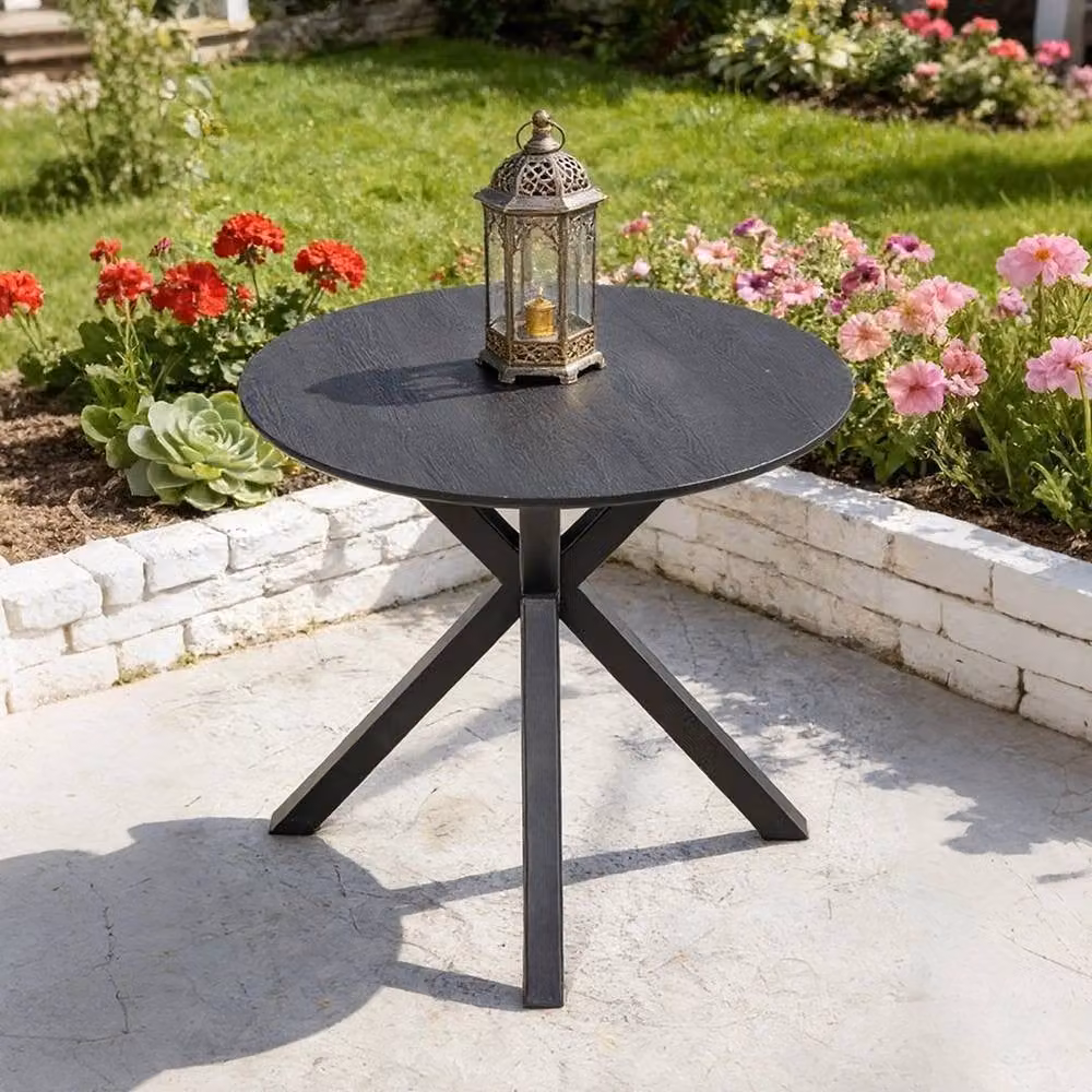 KORVIXA Black Round Modern Dining Table with Wood Grain Finish, W/D: 100 x 100 cm – 2