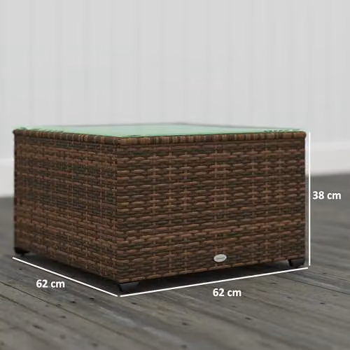 Outsunny Brown Rattan Outdoor Coffee Table with Glass Top, W/D/H: 62 x 62 x 38 cm – 3