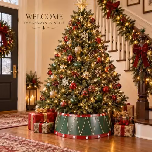 Shatchi Foldable Christmas Tree Skirt Base Cover in Green or Gold, Diameter: 65 cm – 8