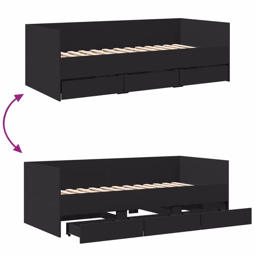 Berkfield Home Black Daybed with Drawers, Small Single, W: 75 cm, L: 190 cm – 6