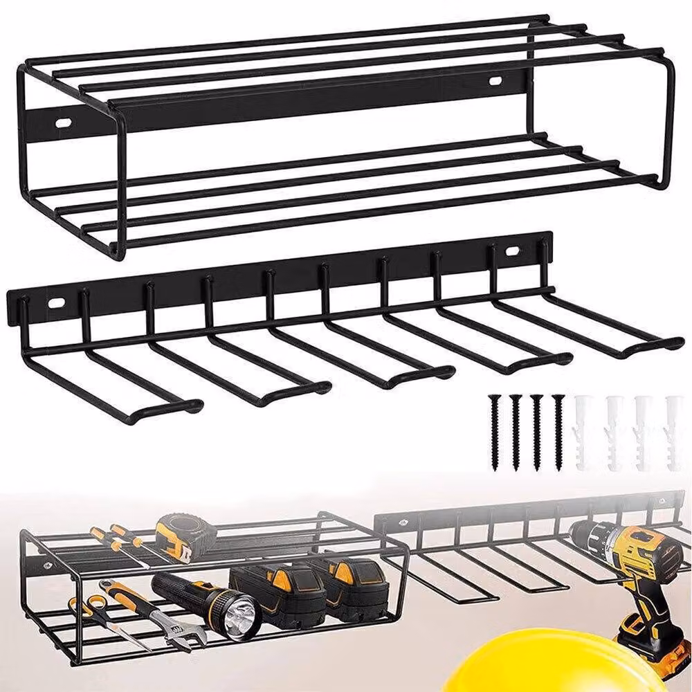 VOGREX Wall Mounted Metal Power Tool Organizer and Drill Holder Storage Rack in Black – 3