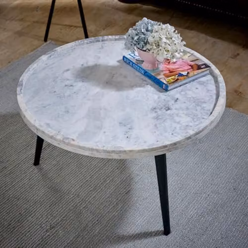 Indian Hub Opal Coffee Table with White Marble Top and Metal Legs, W/D/H: 70 x 70 x 36 cm – 2
