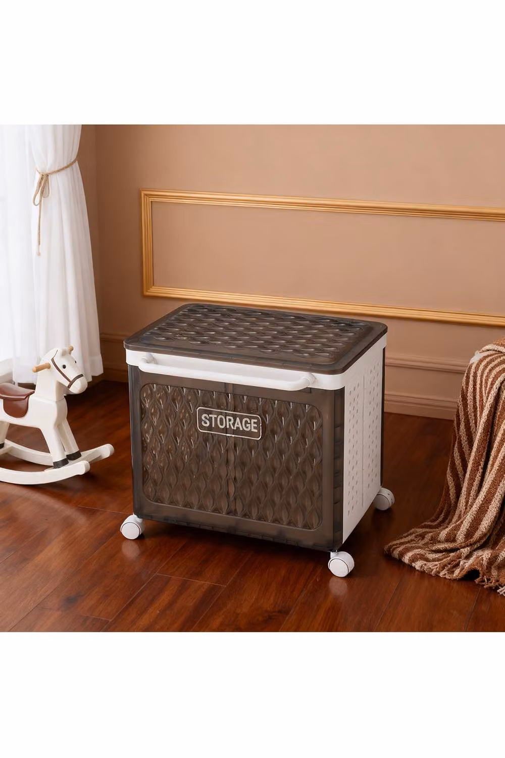 Living and Home 2-Grid Rolling Foldable Laundry Basket Hamper with Lid and Wheels in Black – 2