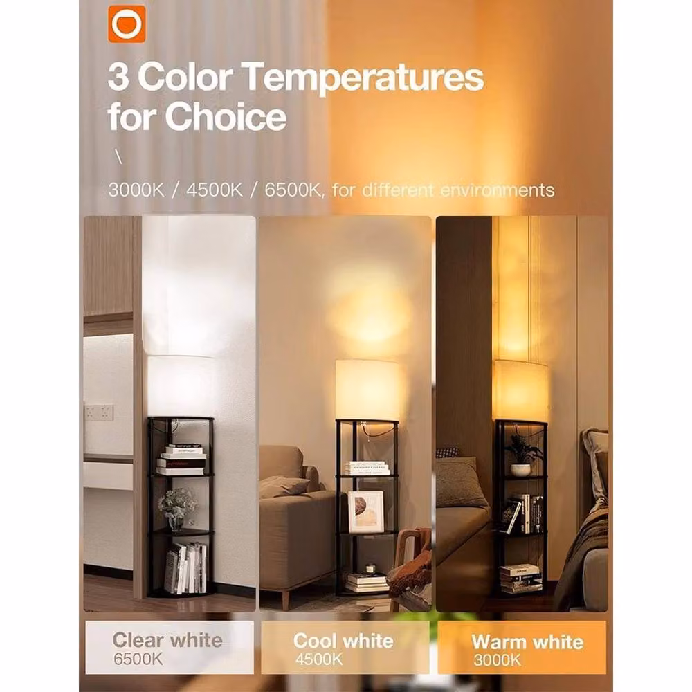 Havendro Black Corner Floor Lamp with Shelves and Fabric Shade – 4