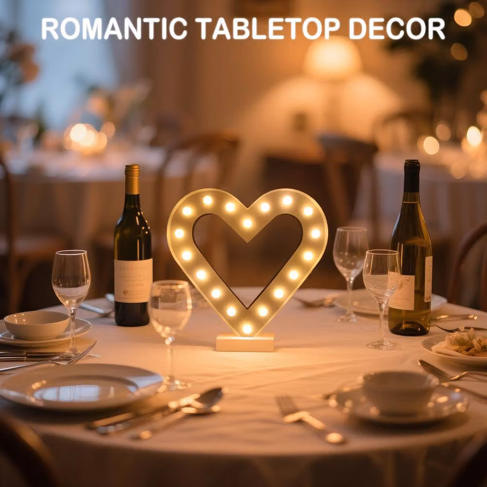 Bright Zeal White Textured Heart Marquee Light with 18 LEDs and Timer, 32 cm – 5