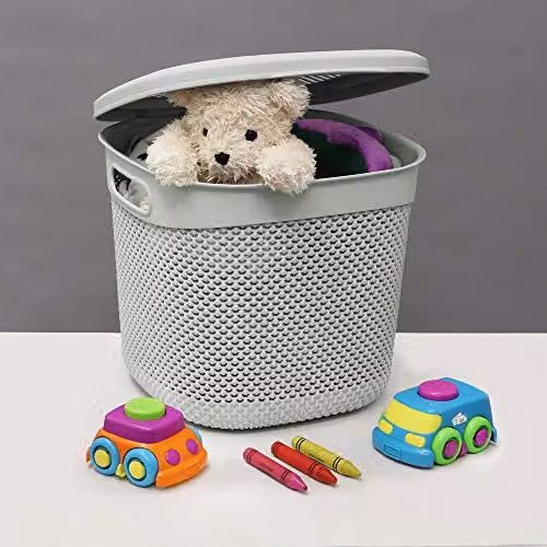 JVL Droplette 15L Plastic Storage Basket with Lid and Handles, Grey, W/D/H: 28 x 32 x 31 cm – 5