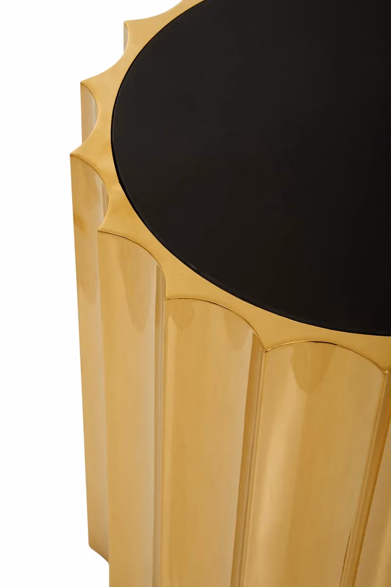 Fifty Five South Orsina Round Side Table with Glossy Black Glass Top and Gold Metal Frame – 2