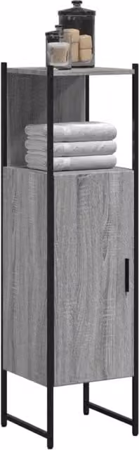 Berkfield Home Grey Sonoma Wall Mounted Bathroom Cabinet with Hinged Doors and Open Shelf, W/D/H: 33 x 33 x 120.5 cm – 1