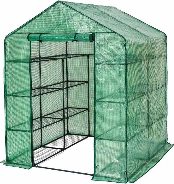 tectake Green Greenhouse Tent with Shelving and Gable Roof for Vegetable and Herb Gardens