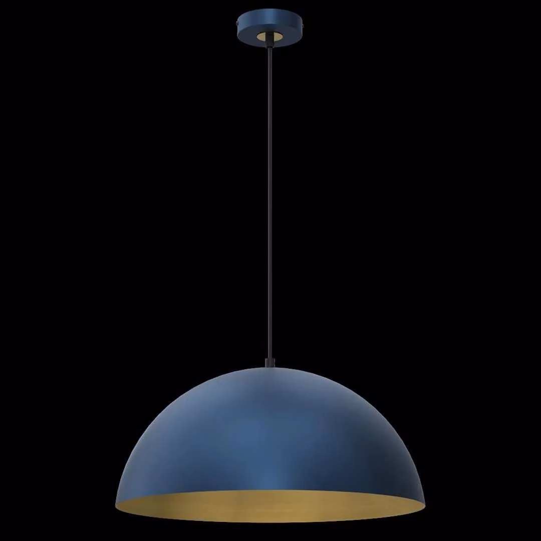 Milagro Beta Hand Made Pendant Lamp in Matt Mid Navy Blue with Gold Interior, Height Adjustable, 45 cm – 5