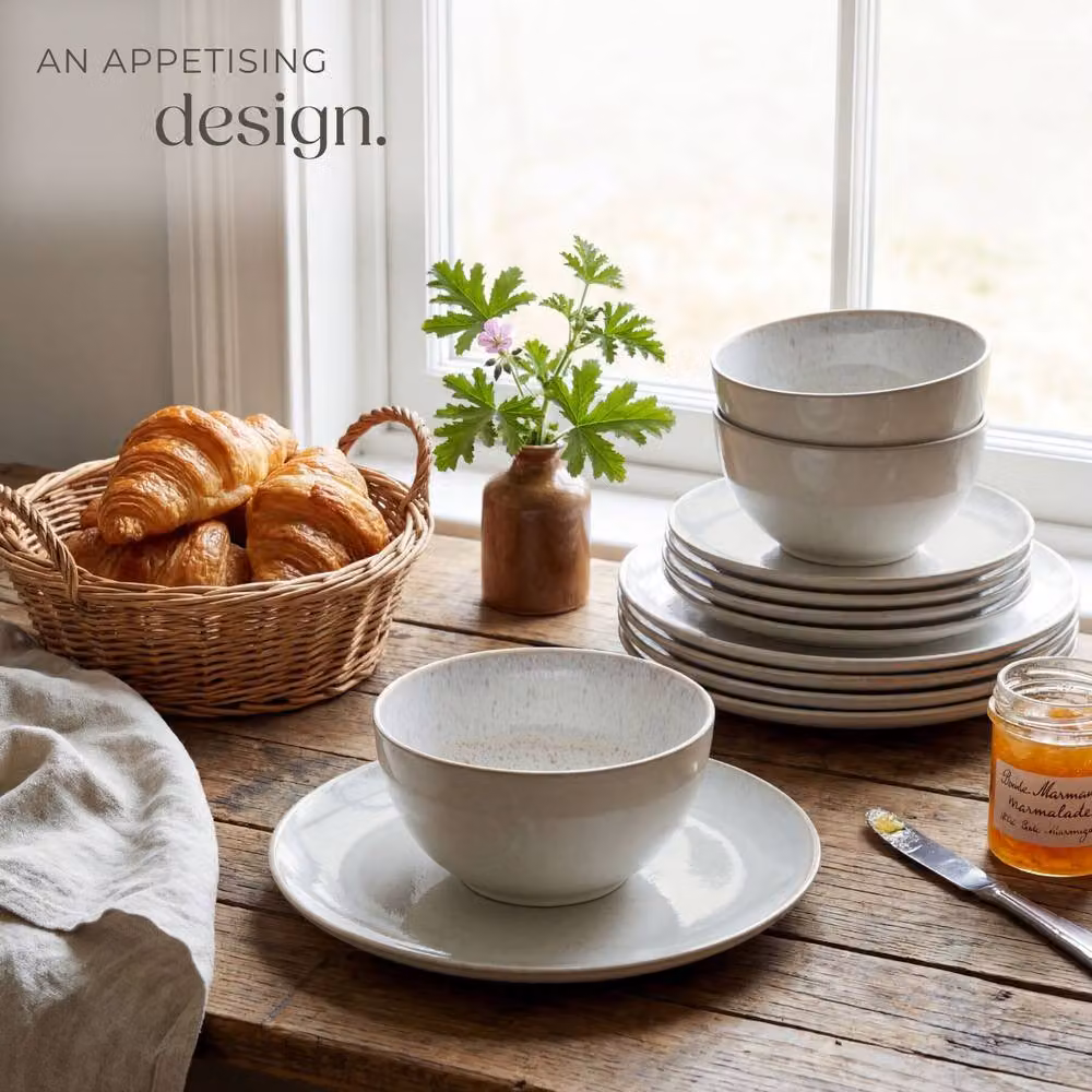 tectake Mare Dinner Set for 6 People in Light Sand Glazed Stoneware – 6