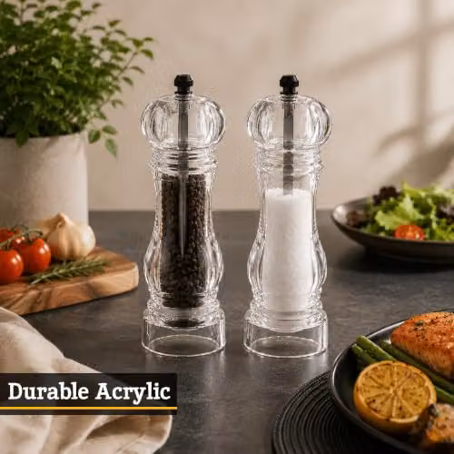 Premier Housewares Small Acrylic Salt and Pepper Mill Set in Transparent and Green – 2
