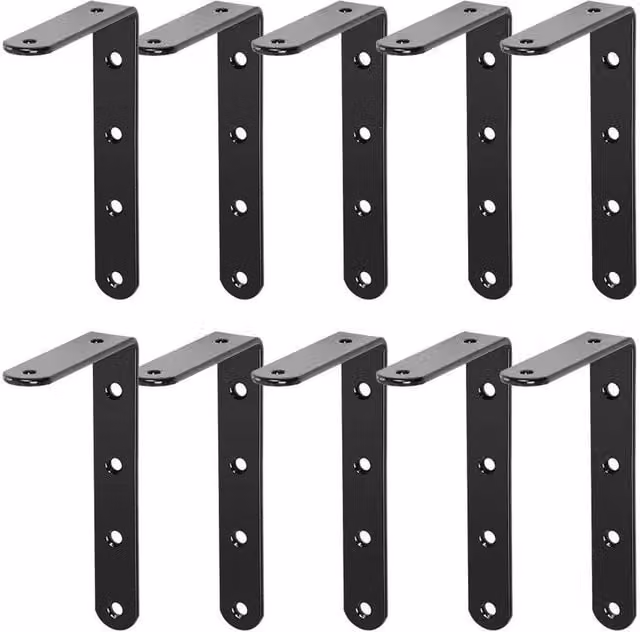 KORVIXA Heavy-Duty Cast-Iron L-Shaped Wall-Mounted Metal Shelf in Matt Black, Width: 1000 cm, Depth: 52 cm