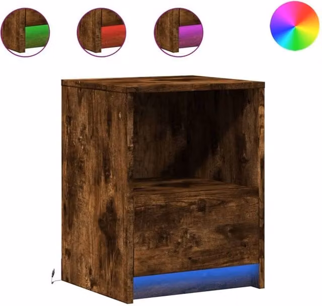 Berkfield Home Bedside Cabinet with Integrated LED Lights in Smoked Oak Brown
