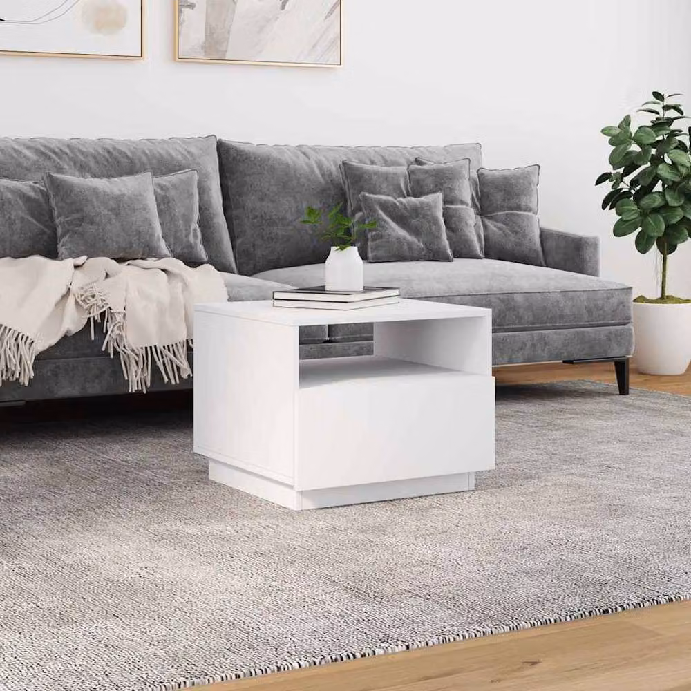 Berkfield Home Modern White Coffee Table with LED Lights W: 50 cm, D: 49 cm, H: 40 cm – 3
