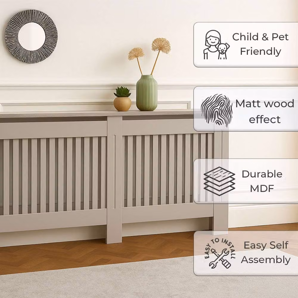 Neo Belgravia Decorative Radiator Cover in Light Grey, H 83.3 x W 152 x D 19 cm – 3