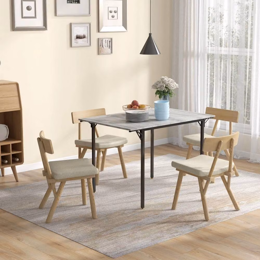 VOGREX Grey Drop Leaf Folding Dining Table, W/D/H: 120 x 79 x 79 cm – 2