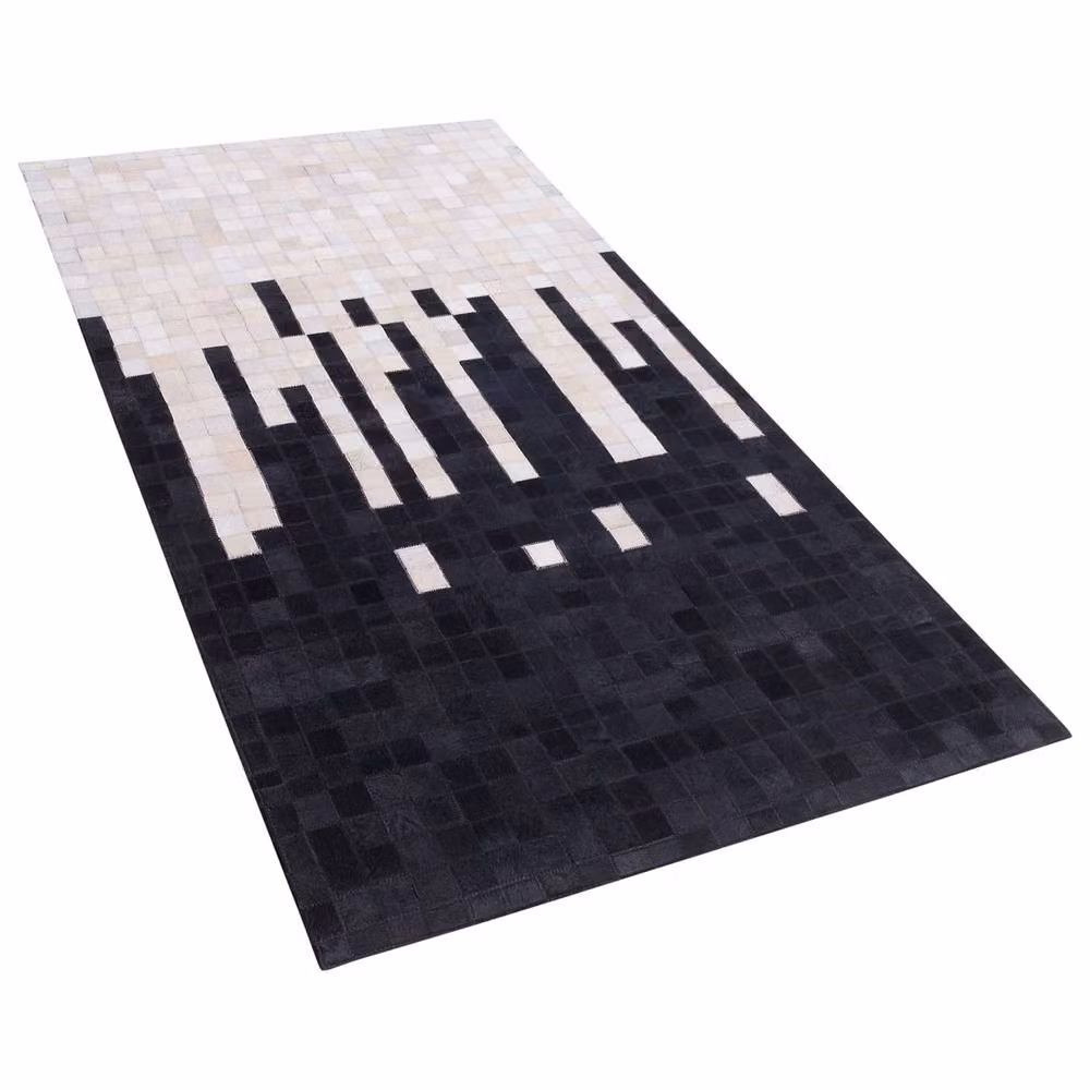 Wyld and Coco Couture Handcrafted Geometric Cowhide Rug in Black and White, W: 80 cm, L: 150 cm – 3
