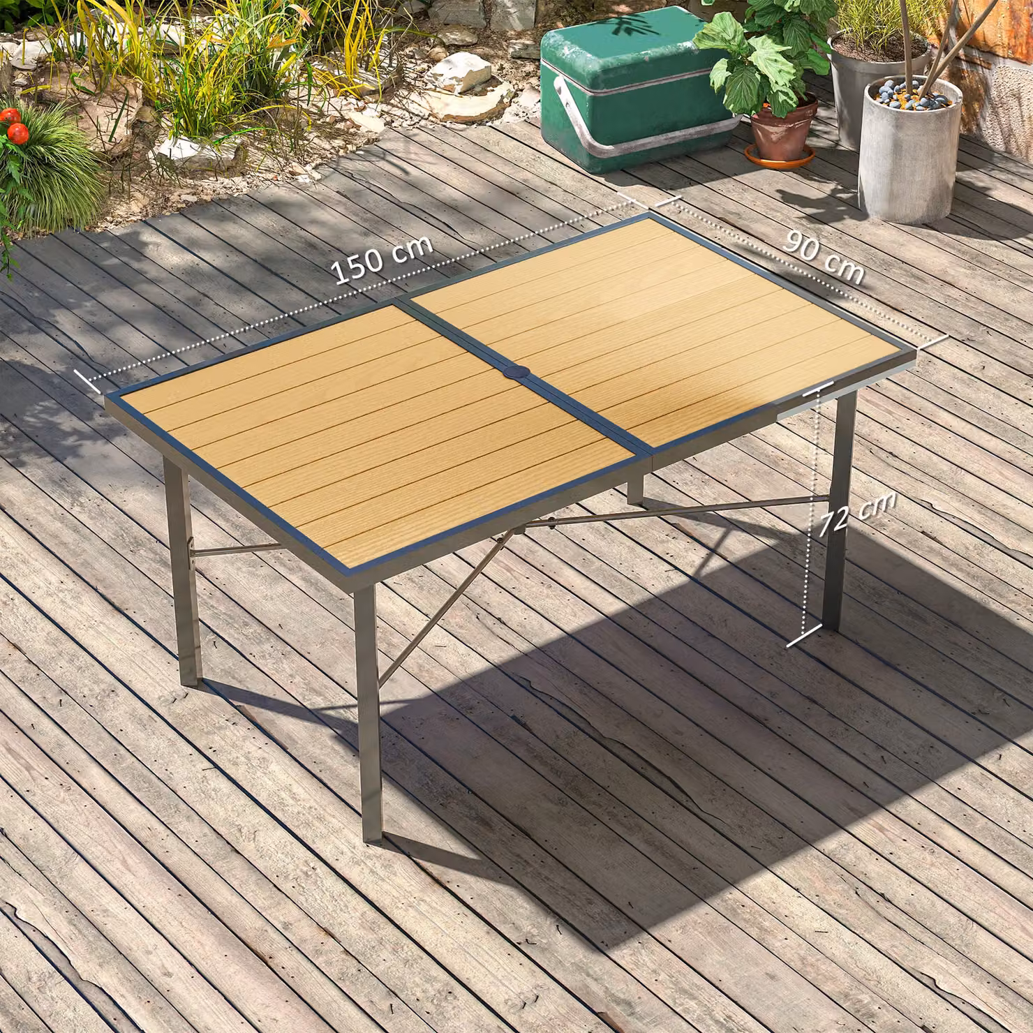 Outsunny Rustic Brown Metal Garden Table for 6, W/D/H: 150 x 90 x 72 cm – 3