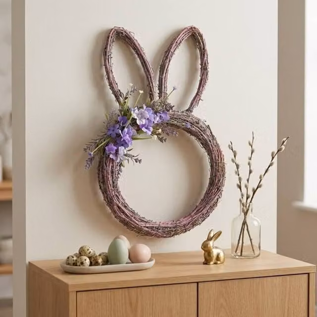 Garden Greatness Violet Bunny Ears Spring Easter Wreath in Purple and Multicolour, Diameter: 27 cm