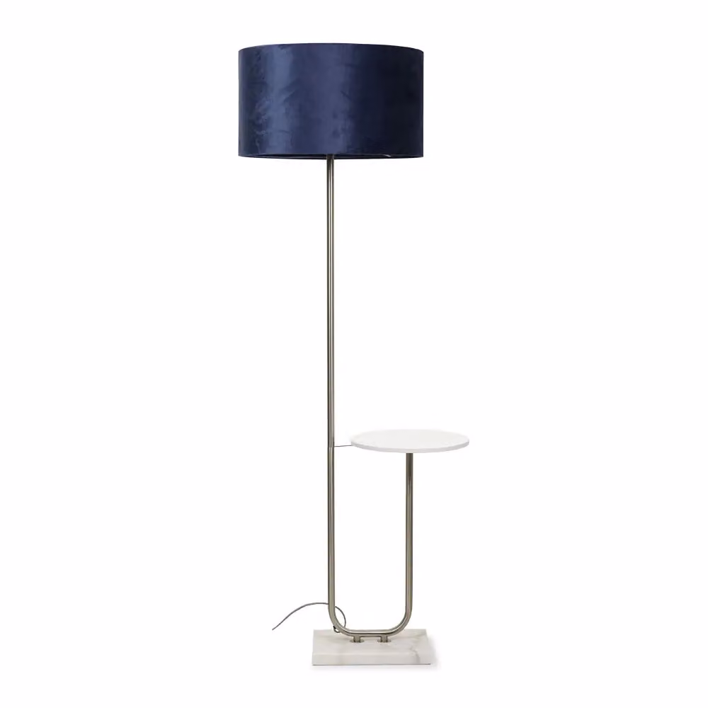 ValueLights Tavel Brushed Chrome Floor Lamp with Navy Blue Velvet Shade – 2