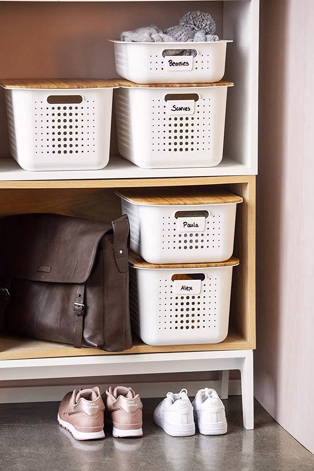 SmartStore Set of 3 White Stackable 20l Baskets with Bamboo Lids – 3