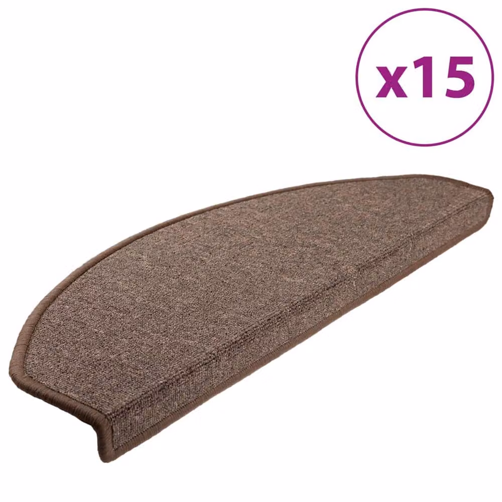 Berkfield Home Self-Adhesive Carpet Stair Treads, 15 Pieces, Coffee Brown, W: 65 cm, D: 24 cm, H: 4 cm – 2