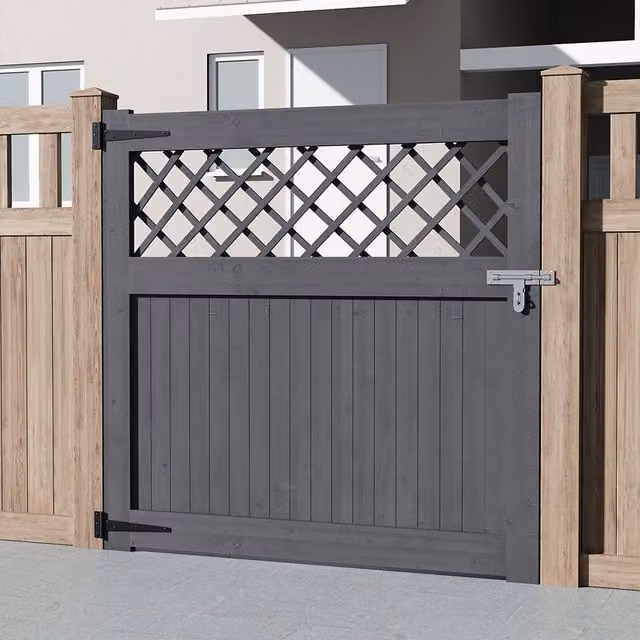 Breeins Wooden Garden Single Gate with Rhombus Design, Grey, W: 120 cm, H: 120 cm