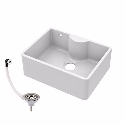 Balterley White Ceramic Butler Kitchen Sink, Single Bowl with Tap Ledge and Overflow, W/D/H: 59.5 x 45 x 22 cm