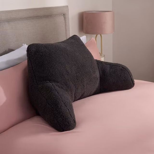 Teddy Fleece Contoured Wedge Support Cuddle Cushion in Anthracite Grey