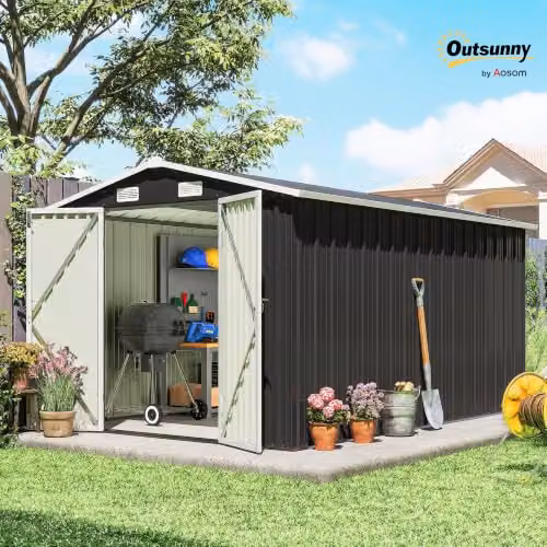 Outsunny Heavy Duty Metal Outdoor Storage Shed with Double Doors and 4 Vents, Dark Grey – 2