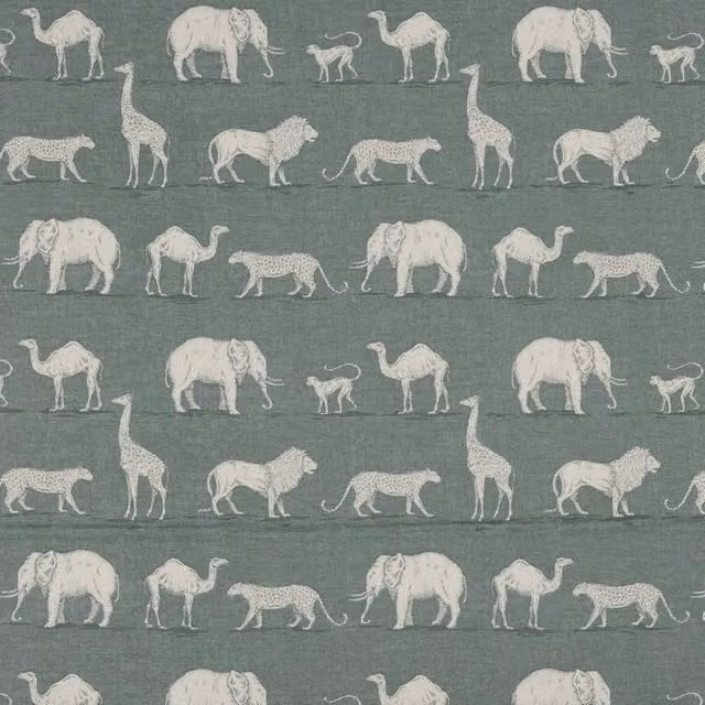 iLiv Prairie Animals Fabric Seagrass in Anthracite and Green