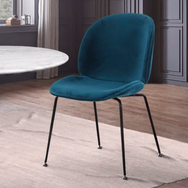 Fusion Living Modern Velvet Dining Chair with Black Metal Legs - Petrol Green