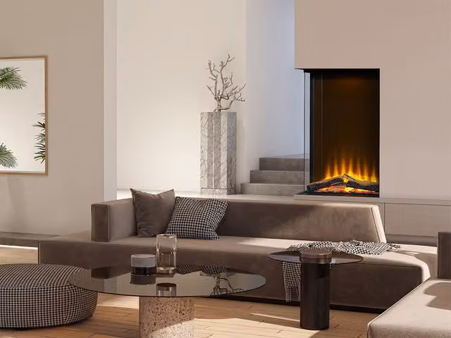 Acantha Fires & Fireplaces Aspire 50 Portrait Corner View Media Wall Electric Fire in Black