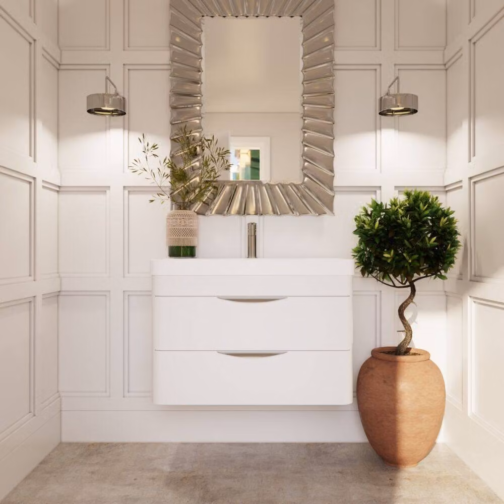 Balterley Wave 800mm Wall Hung 2 Drawer Unit and Thin-Edge Ceramic Basin in Gloss White – 2