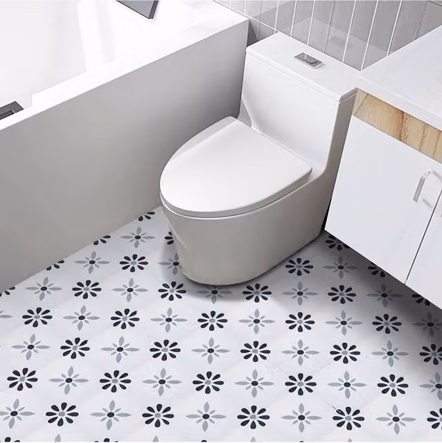 Living and Home 10-Piece Self-Adhesive Floral Pattern PVC Wall and Floor Tile Stickers, Blue, W/D/H: 20 x 20 x 0 cm