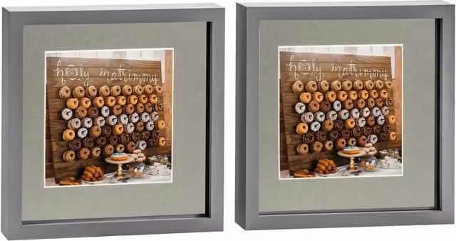 Nicola Spring Pack of 2 Grey 3D Box Photo Frames with 6x6 inch Mount, W/D/H: 25.4 x 25.4 x 25.4 cm