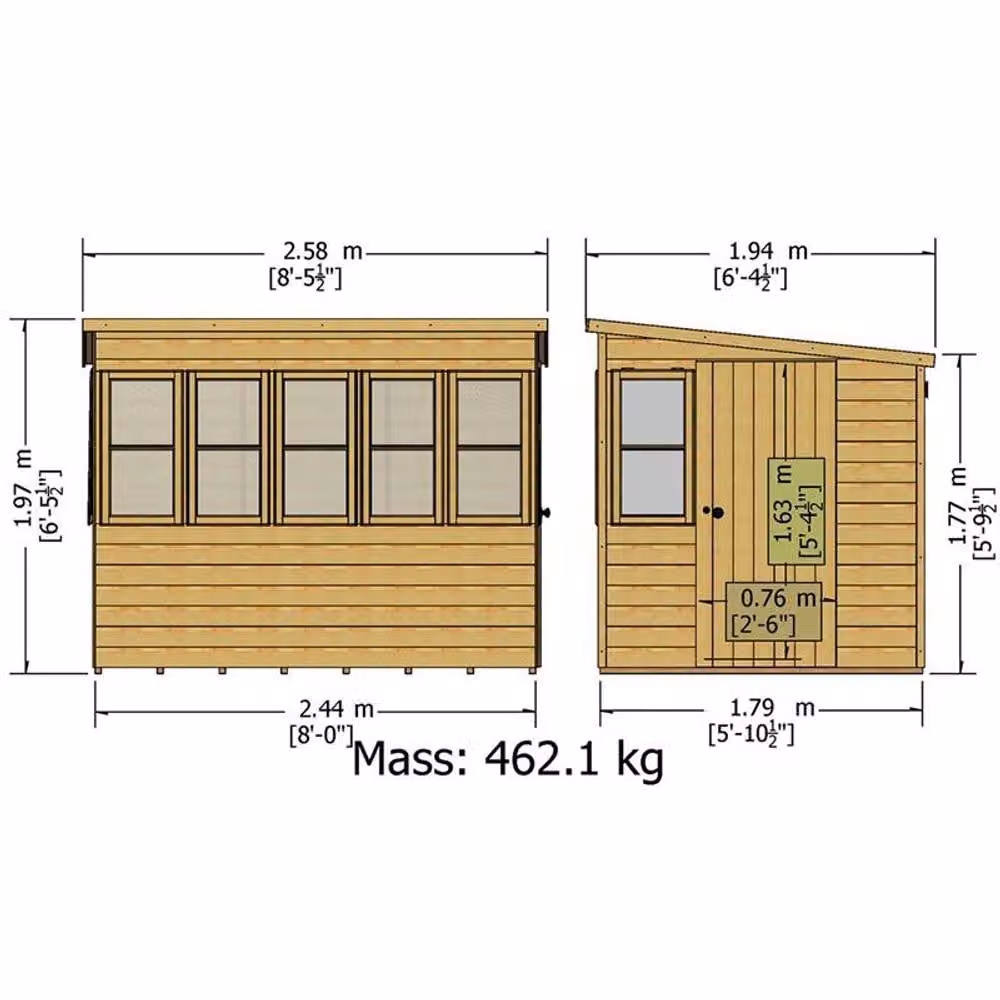 Shires Sun Pent Wooden Garden Potting Shed in Brown with Single Door and 7 Windows – 2
